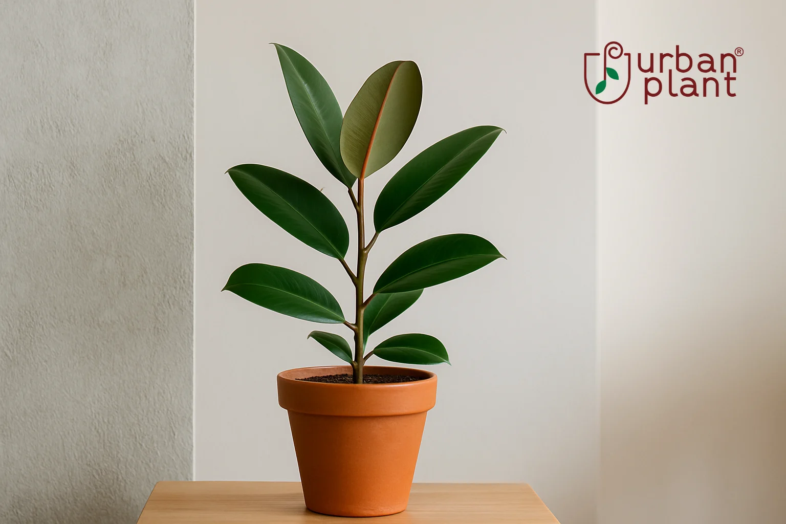 Rubber Plant (Ficus elastica) in terracotta pot with glossy green leaves symbolizing abundance, strength, and prosperity – Urban Plant